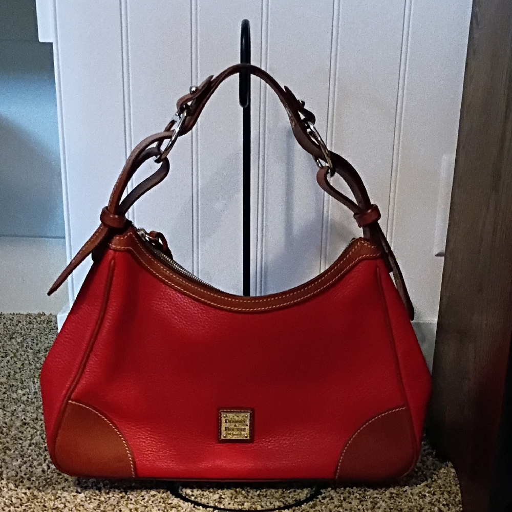 Dooney & Bourke Red Leather Shoulder Bag with Brown Trim